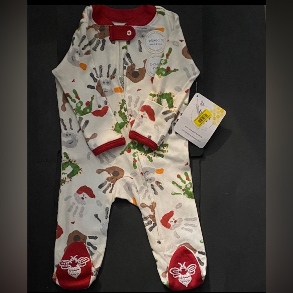 Baby Newborn-3M Long-Sleeve Holiday Handprints Christmas Footie Coverall NWT